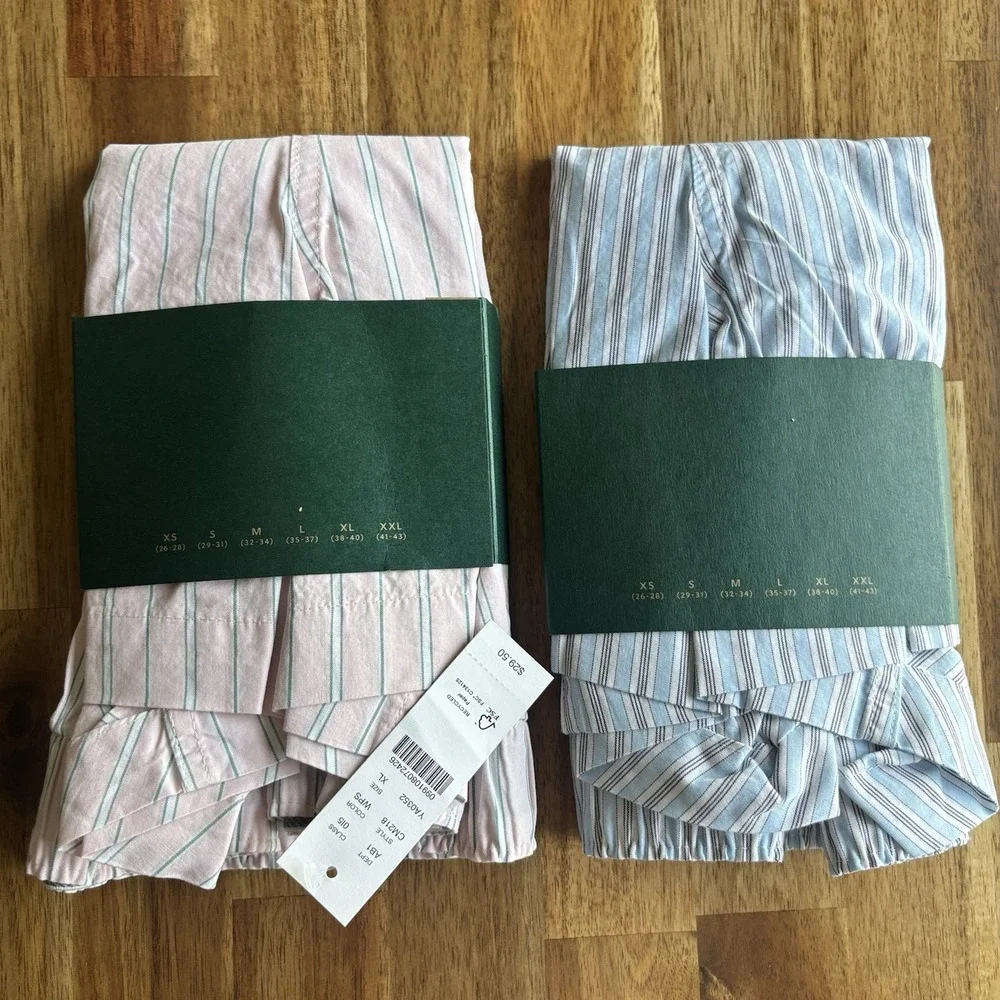 NWT Lot of 2 J Crew Woven Boxers Mens XL Underwear Blue / Pink  Striped Cotton